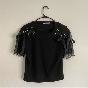 Black Lace Detail Boxy Tee